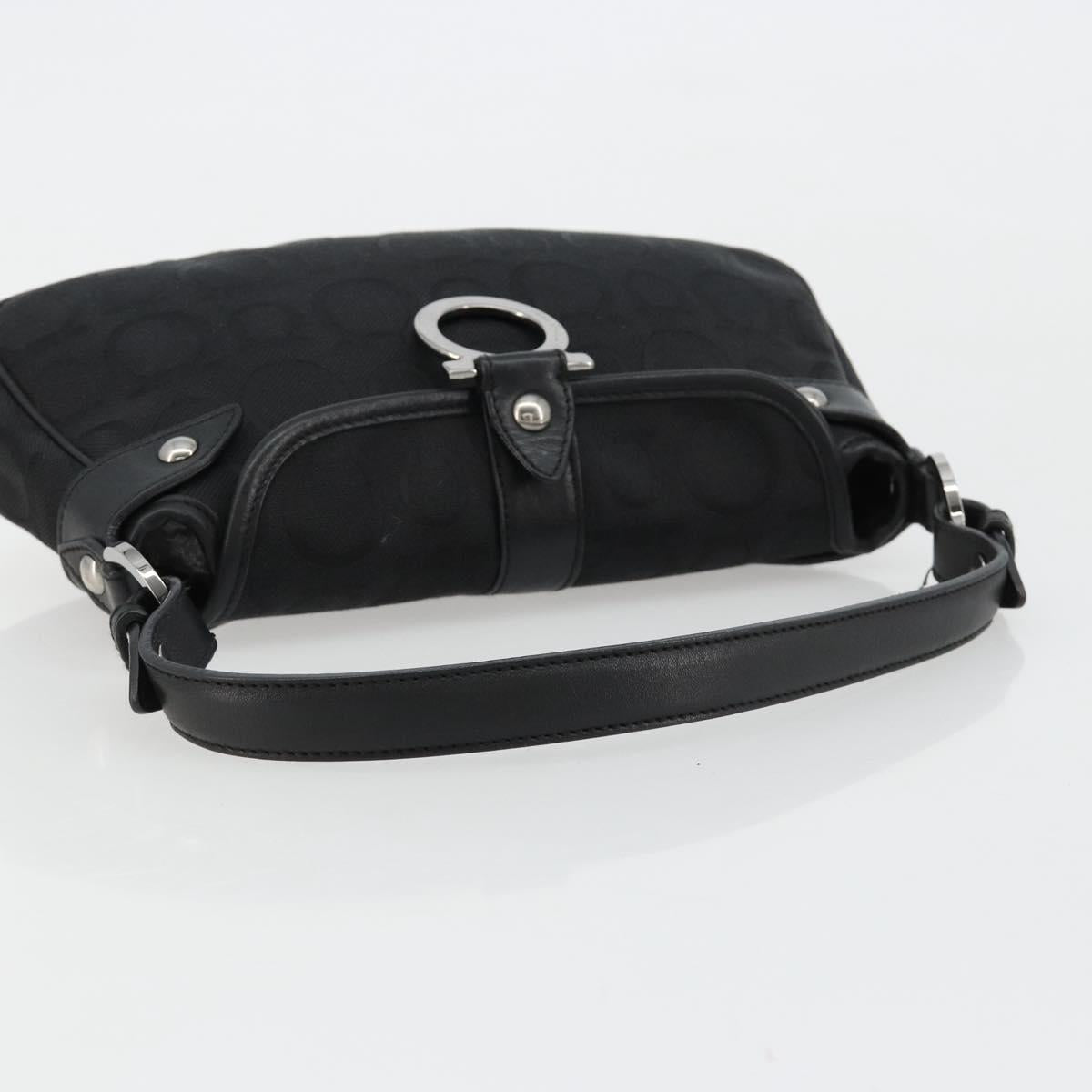 Salvatore Ferragamo Gancini Shoulder Bag Canvas Black Silver Auth 182658A