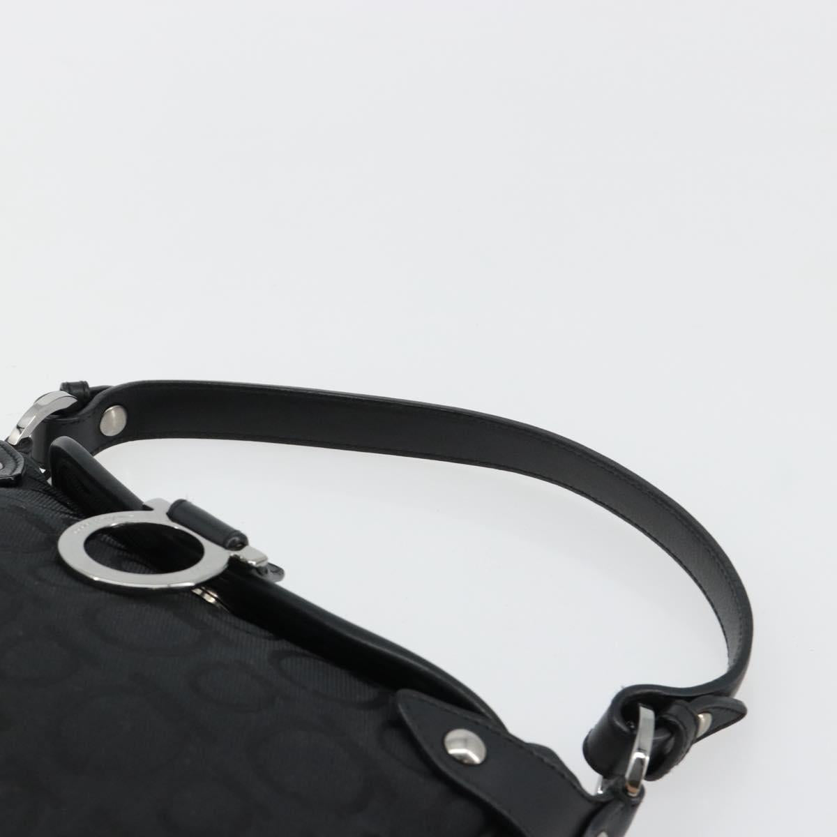 Salvatore Ferragamo Gancini Shoulder Bag Canvas Black Silver Auth 182658A