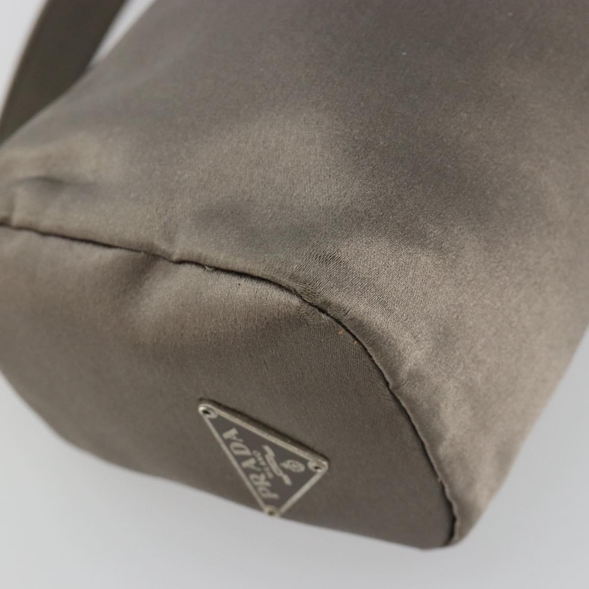 PRADA Hand pouch Satin Gray Silver Auth 182660A