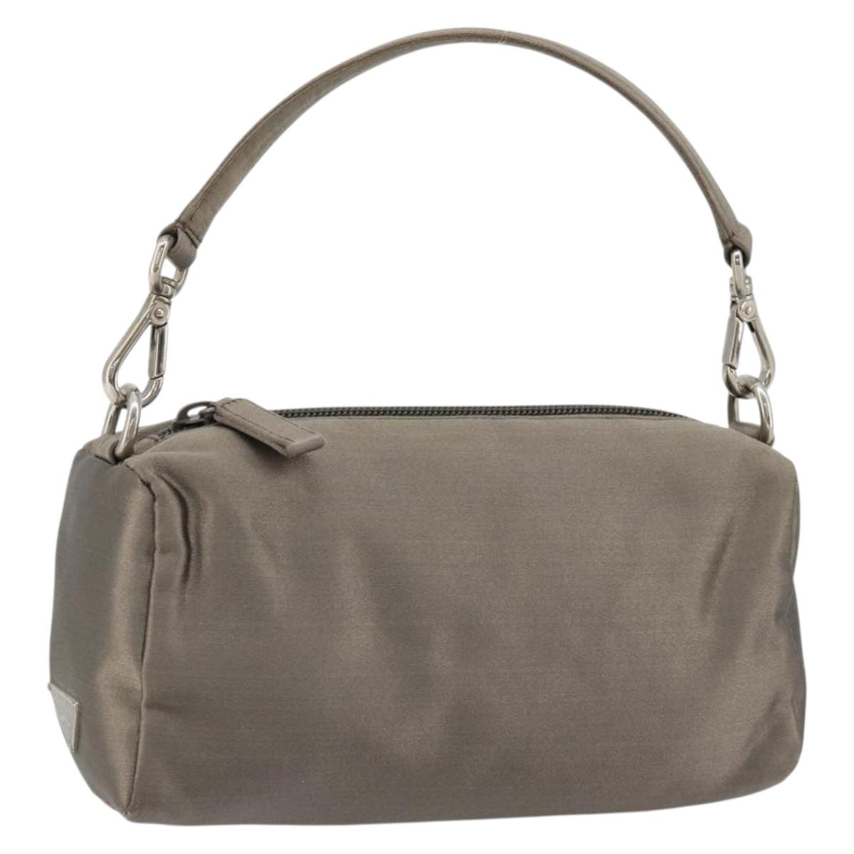 PRADA Hand pouch Satin Gray Silver Auth 182660A