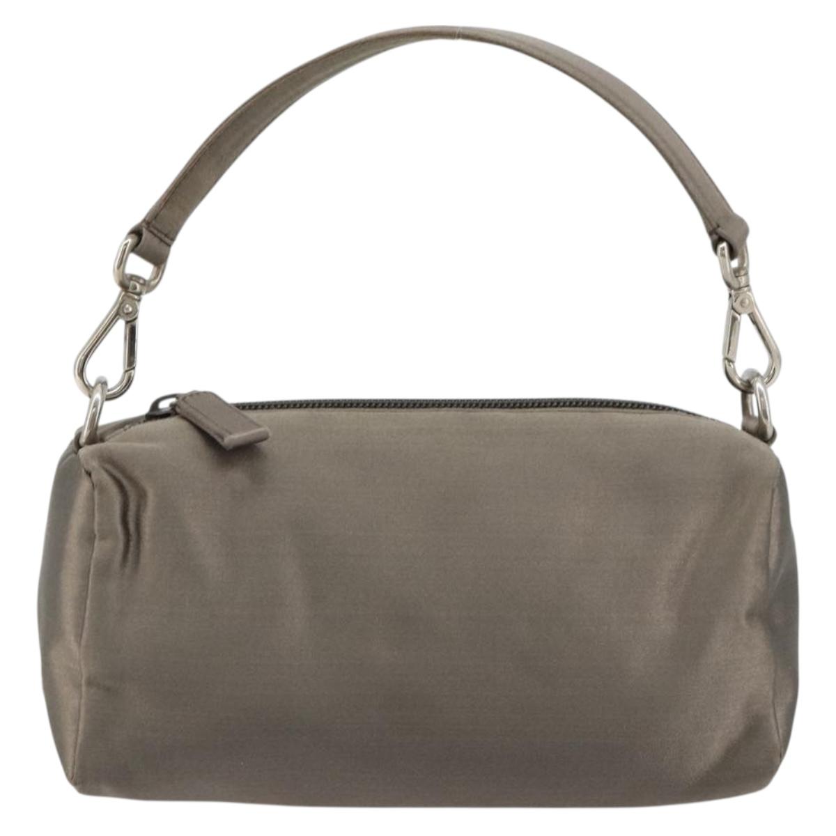 PRADA Hand pouch Satin Gray Silver Auth 182660A