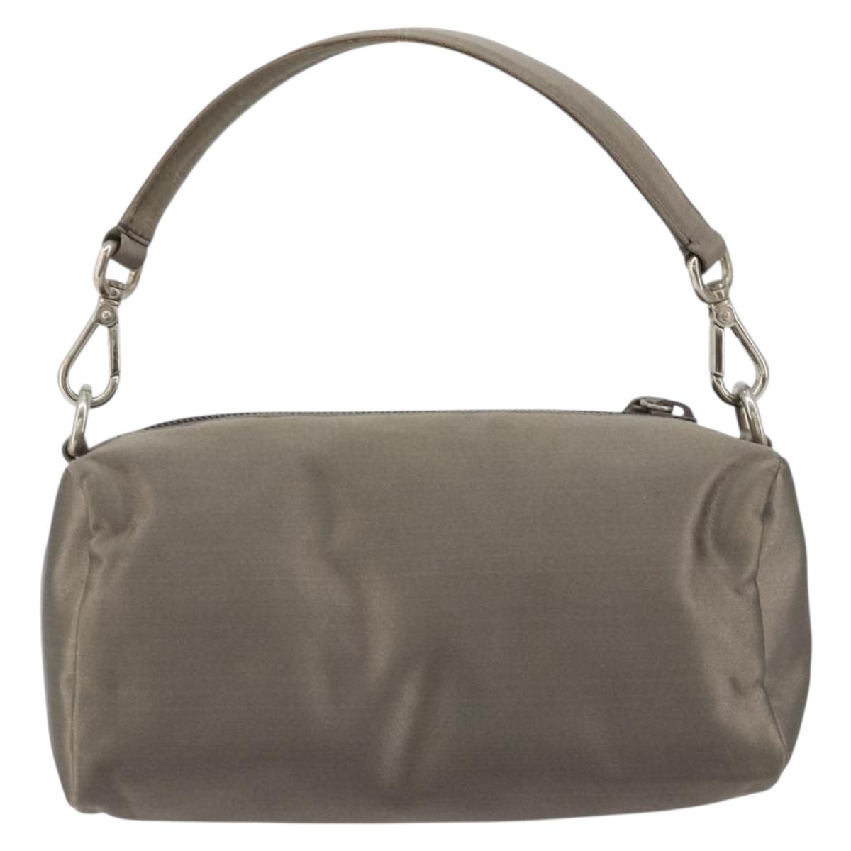 PRADA Hand pouch Satin Gray Silver Auth 182660A