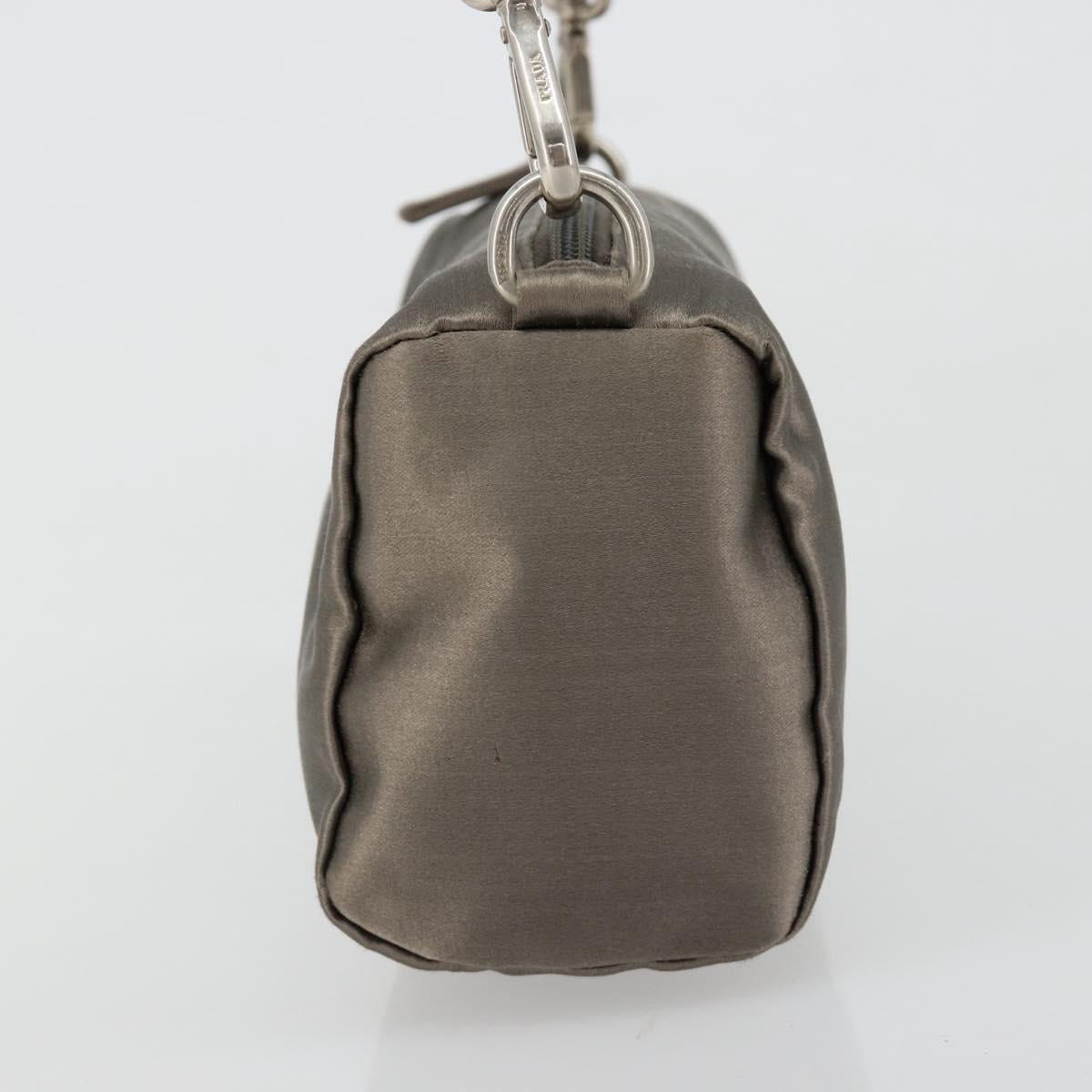 PRADA Hand pouch Satin Gray Silver Auth 182660A