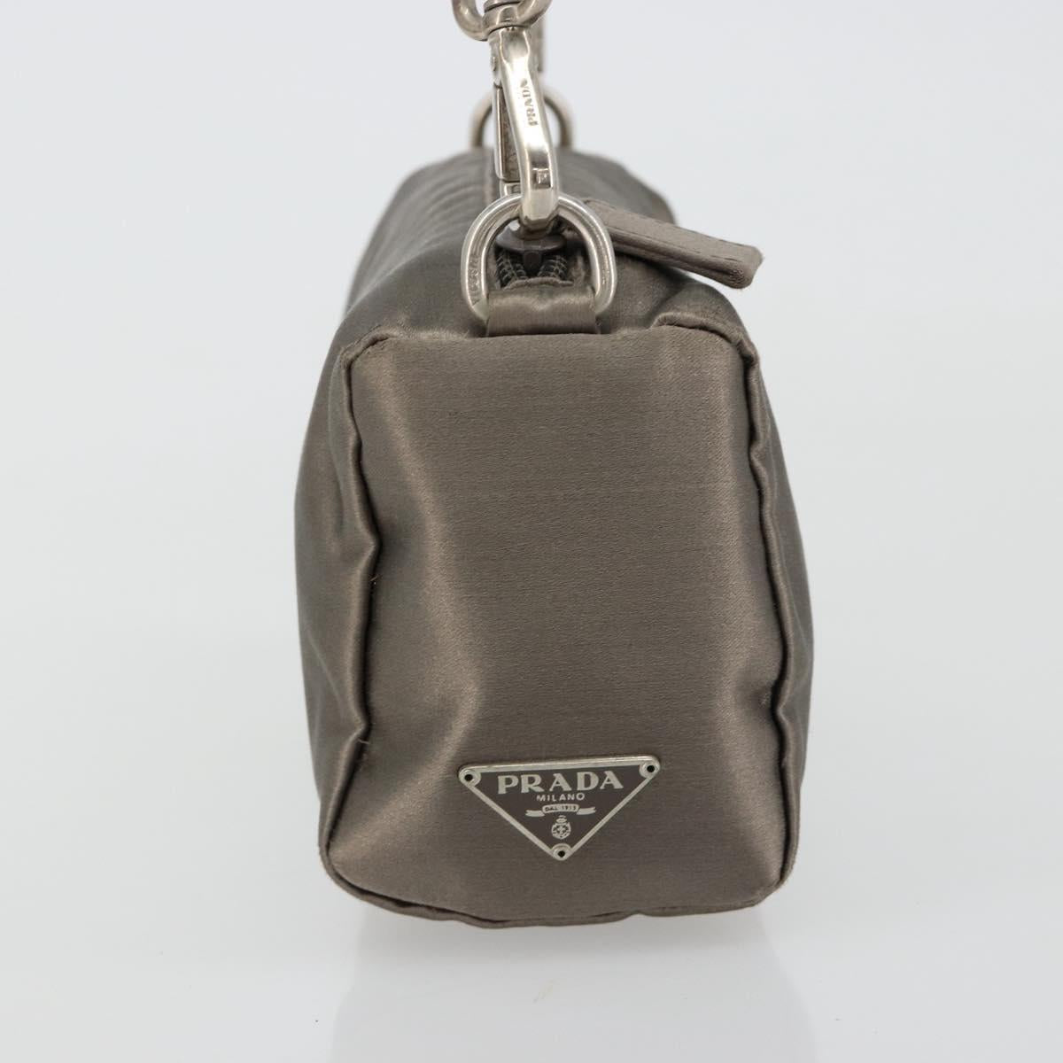 PRADA Hand pouch Satin Gray Silver Auth 182660A