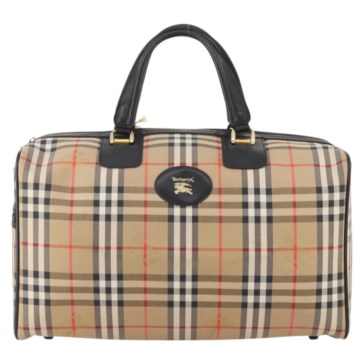 Burberrys Nova Check Boston Bag Canvas Beige Gold Auth 182661
