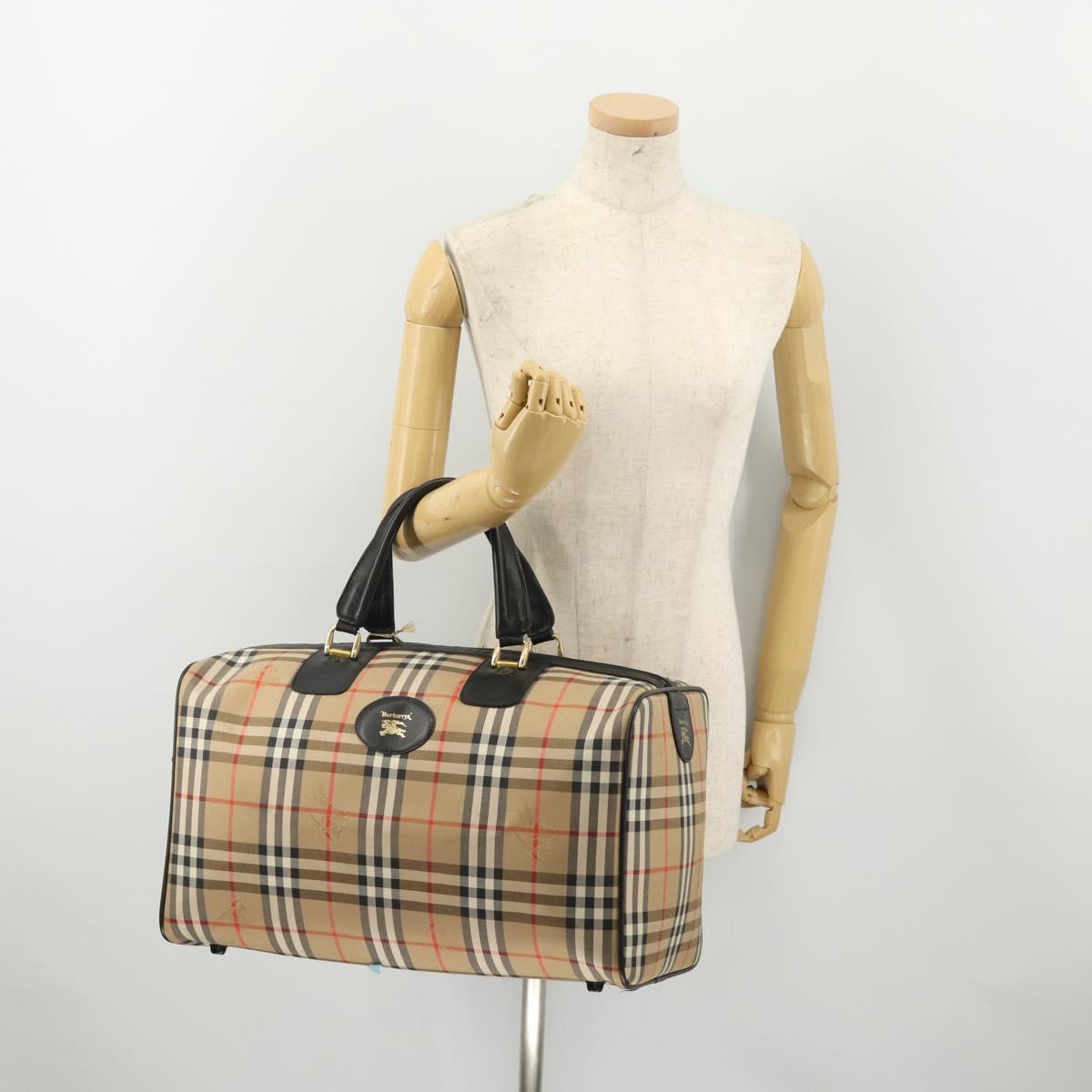 Burberrys Nova Check Boston Bag Canvas Beige Gold Auth 182661