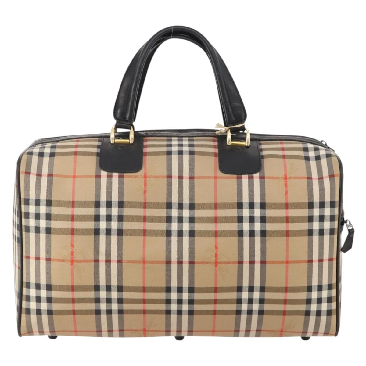 Burberrys Nova Check Boston Bag Canvas Beige Gold Auth 182661