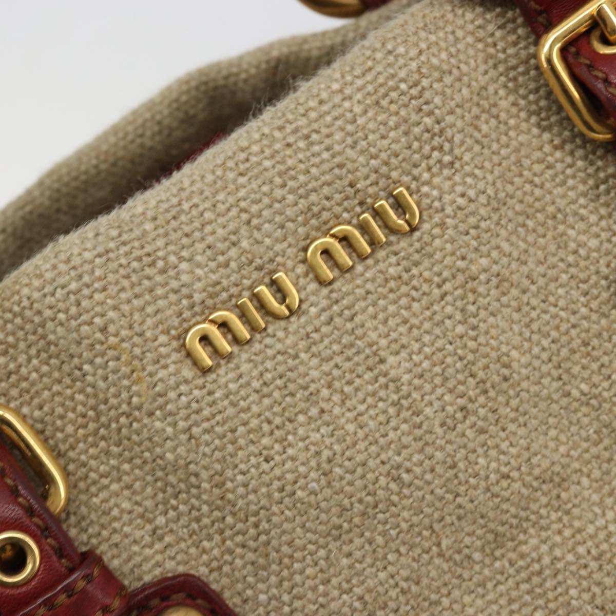 Miu Miu Hand Bag Canvas Beige Gold Auth 182663A