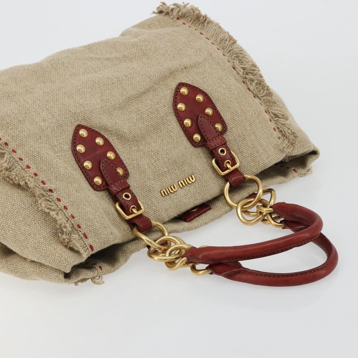 Miu Miu Hand Bag Canvas Beige Gold Auth 182663A