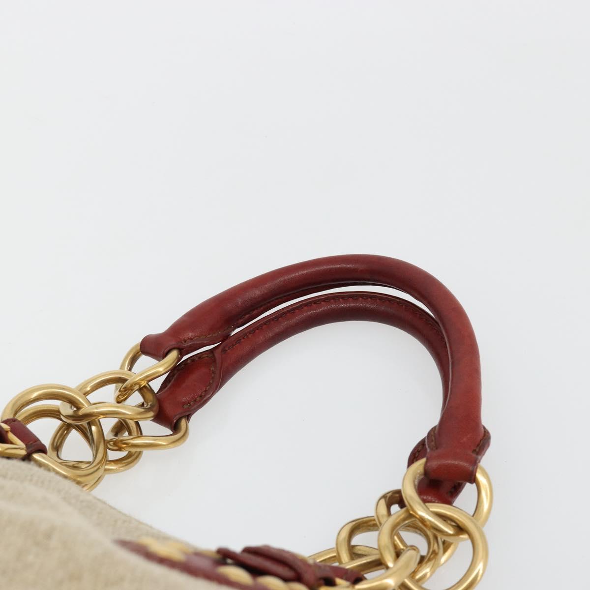 Miu Miu Hand Bag Canvas Beige Gold Auth 182663A