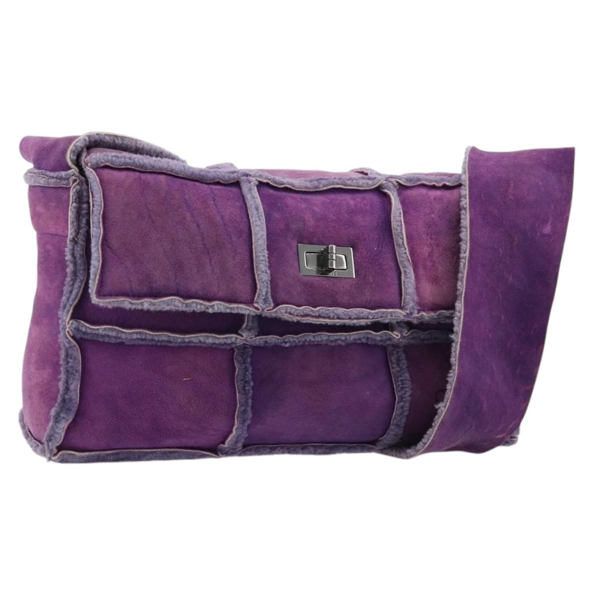 CHANEL 2.55 Chain Shoulder Bag Mouton Purple CC Auth 182666A