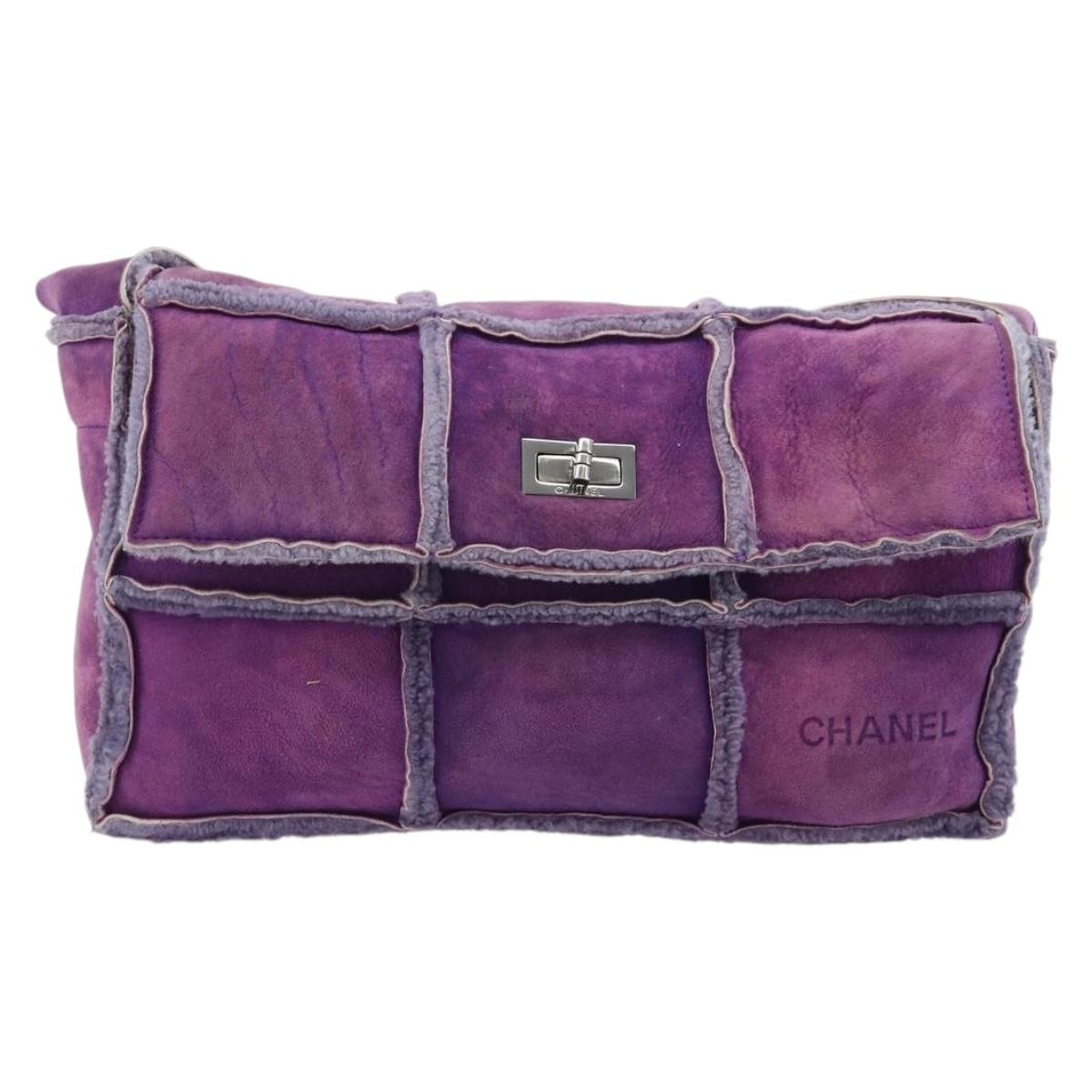 CHANEL 2.55 Chain Shoulder Bag Mouton Purple CC Auth 182666A