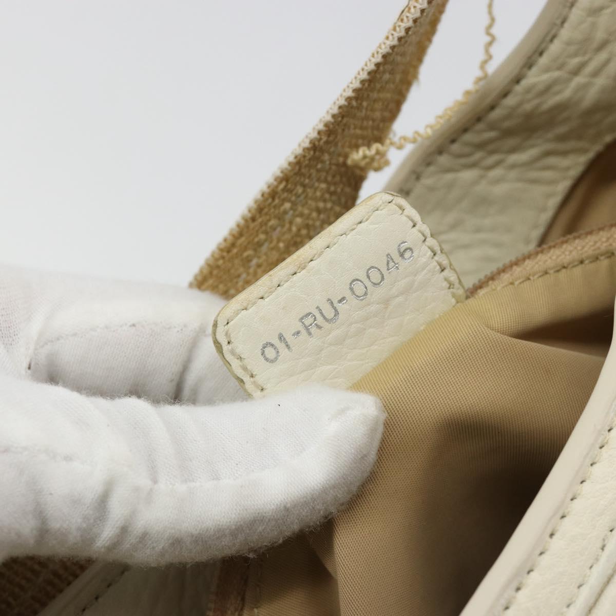 Christian Dior Trotter Canvas Shoulder Bag Beige Silver Auth 182667