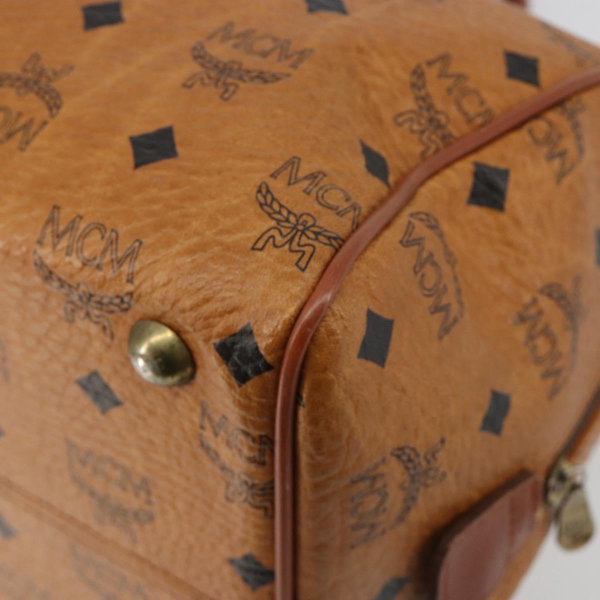 MCM Vicetos Logogram Boston Bag PVC Leather Brown Gold Auth 182670
