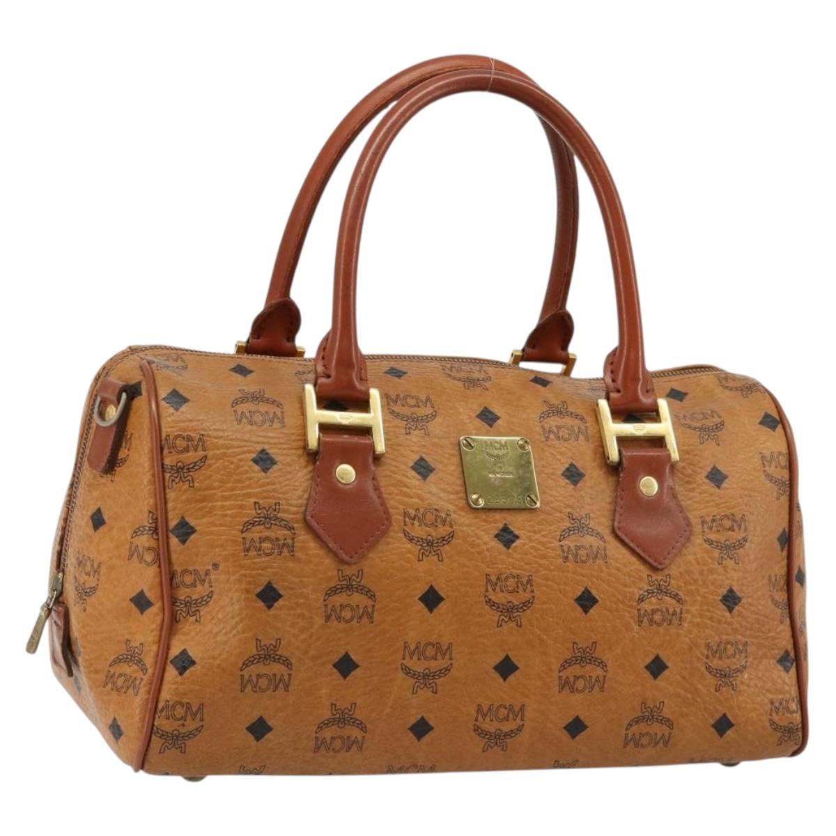 MCM Vicetos Logogram Boston Bag PVC Leather Brown Gold Auth 182670