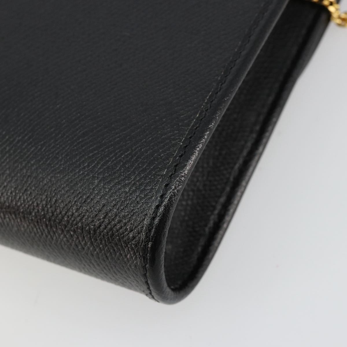 Christian Dior Chain Shoulder Bag Leather Black Gold Auth 183671