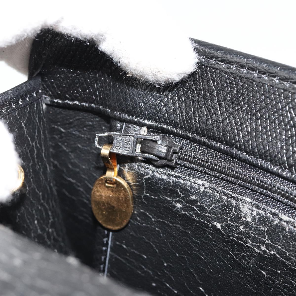 Christian Dior Chain Shoulder Bag Leather Black Gold Auth 183671