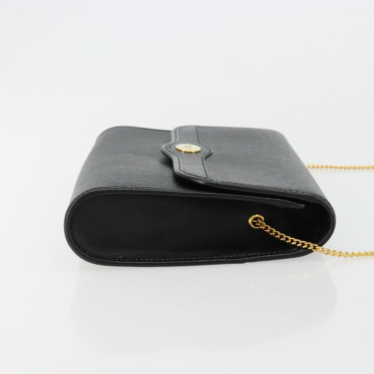 Christian Dior Chain Shoulder Bag Leather Black Gold Auth 183671