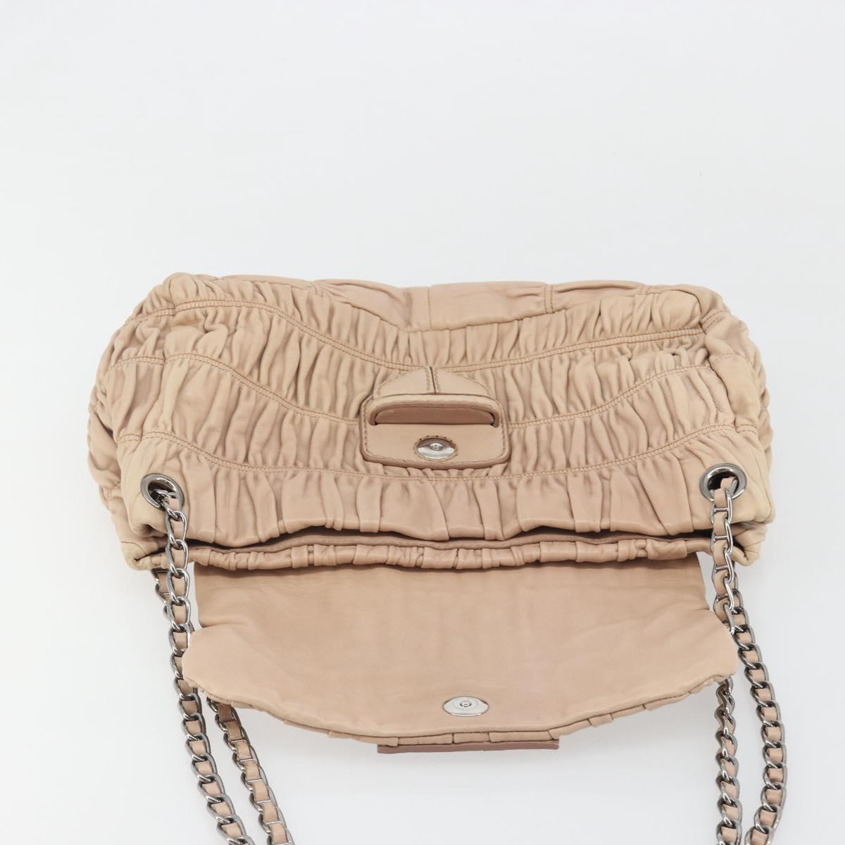 PRADA Gathered Chain Shoulder Bag Leather Pink Silver Auth 182672A
