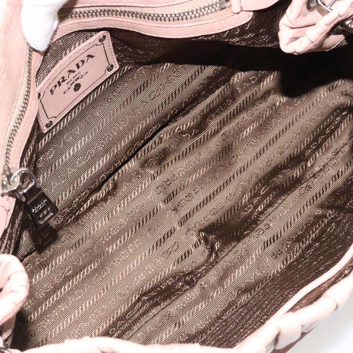 PRADA Gathered Chain Shoulder Bag Leather Pink Silver Auth 182672A