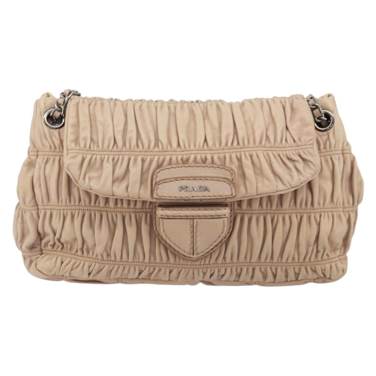 PRADA Gathered Chain Shoulder Bag Leather Pink Silver Auth 182672A