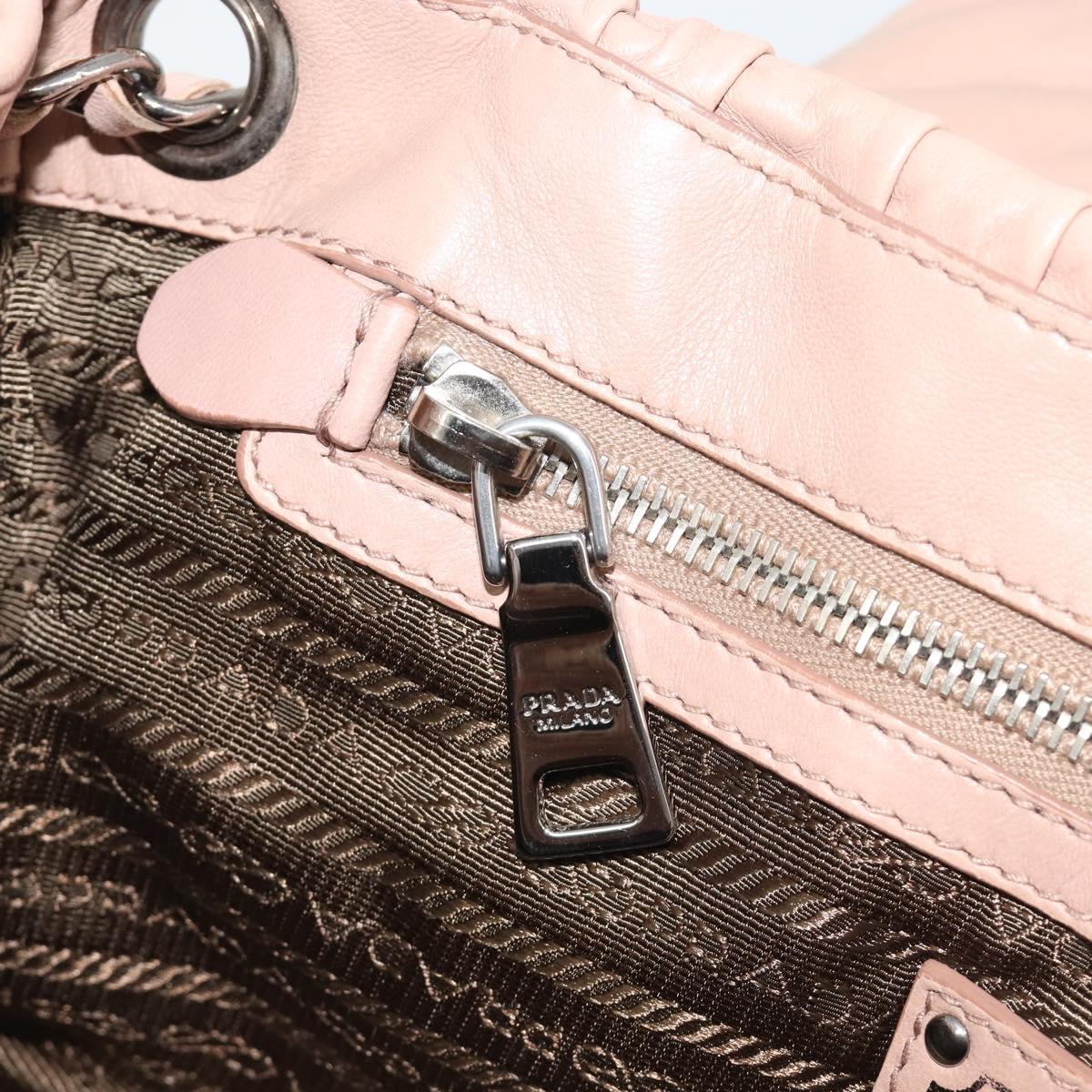 PRADA Gathered Chain Shoulder Bag Leather Pink Silver Auth 182672A