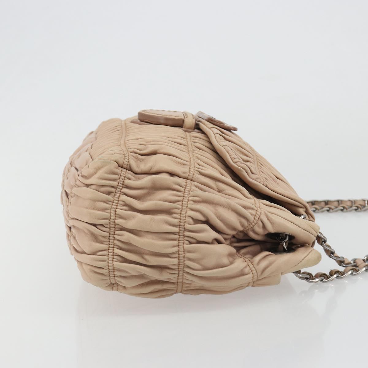 PRADA Gathered Chain Shoulder Bag Leather Pink Silver Auth 182672A