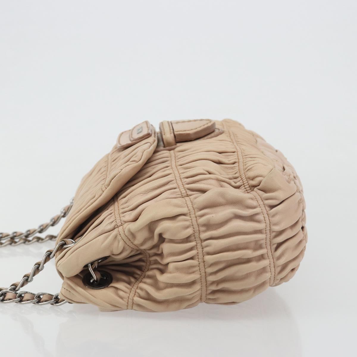 PRADA Gathered Chain Shoulder Bag Leather Pink Silver Auth 182672A