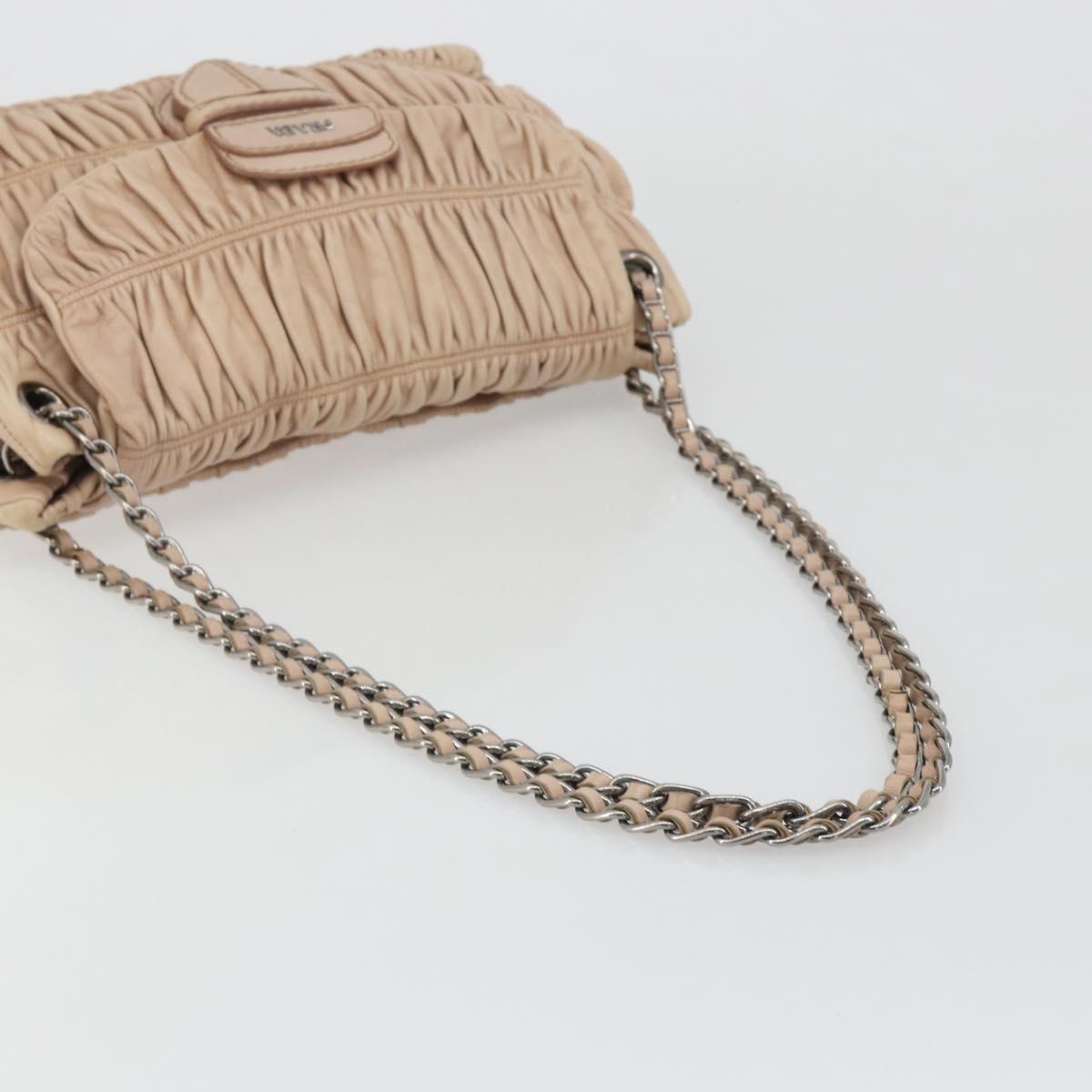 PRADA Gathered Chain Shoulder Bag Leather Pink Silver Auth 182672A