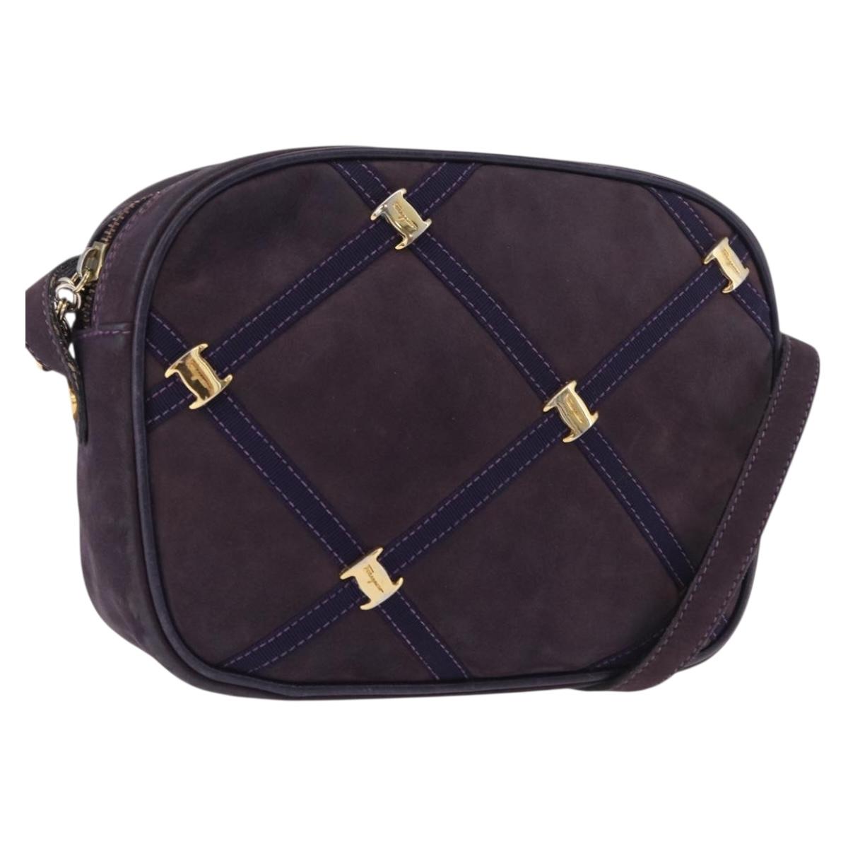 Salvatore Ferragamo Vala Shoulder Bag Suede Purple Gold Auth 182673