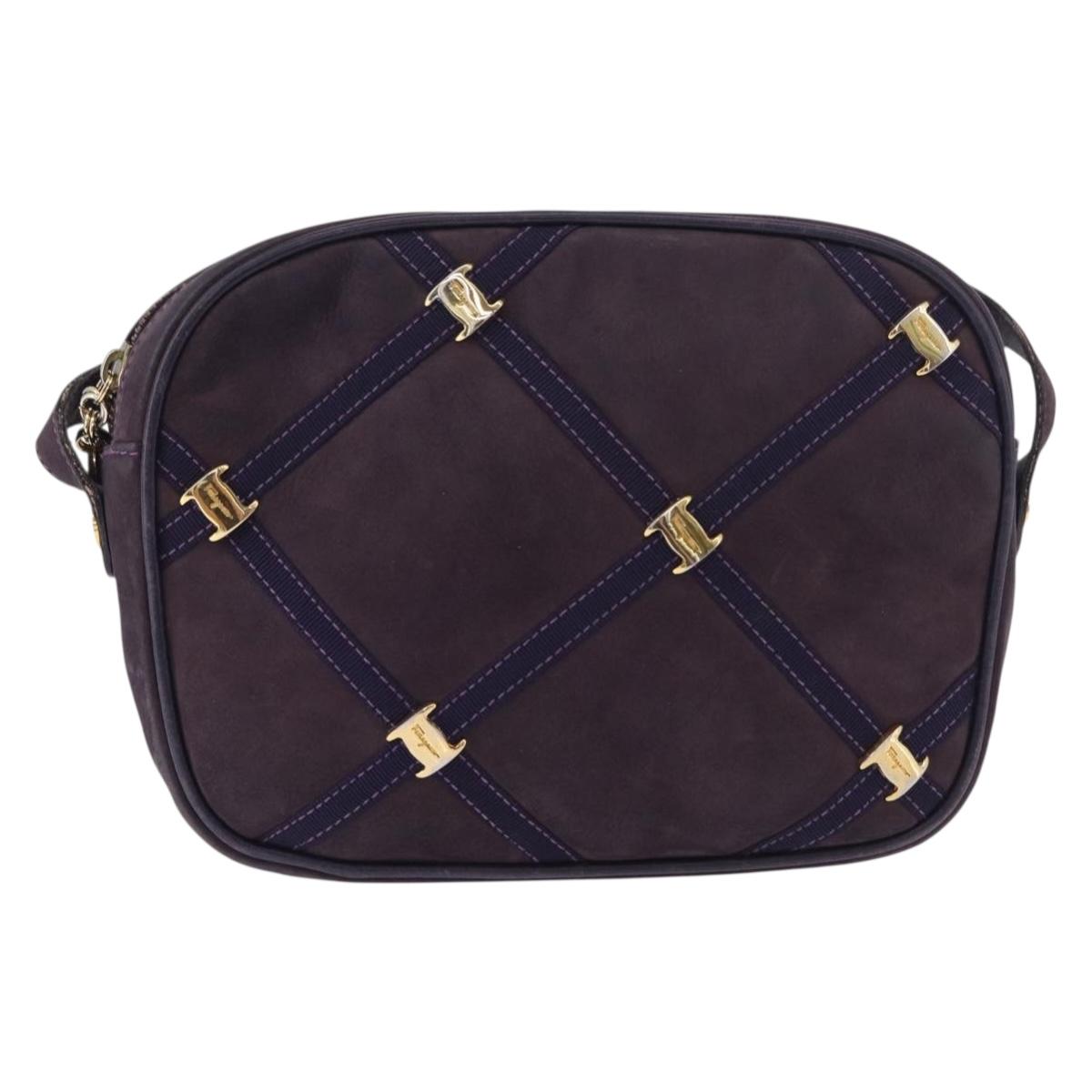 Salvatore Ferragamo Vala Shoulder Bag Suede Purple Gold Auth 182673