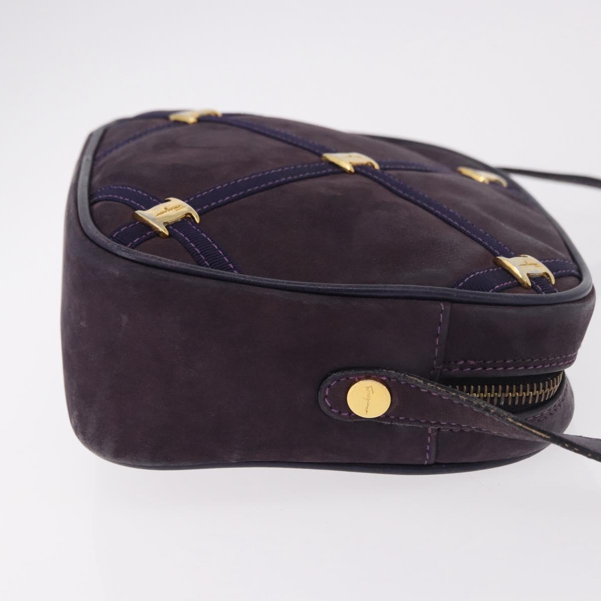 Salvatore Ferragamo Vala Shoulder Bag Suede Purple Gold Auth 182673