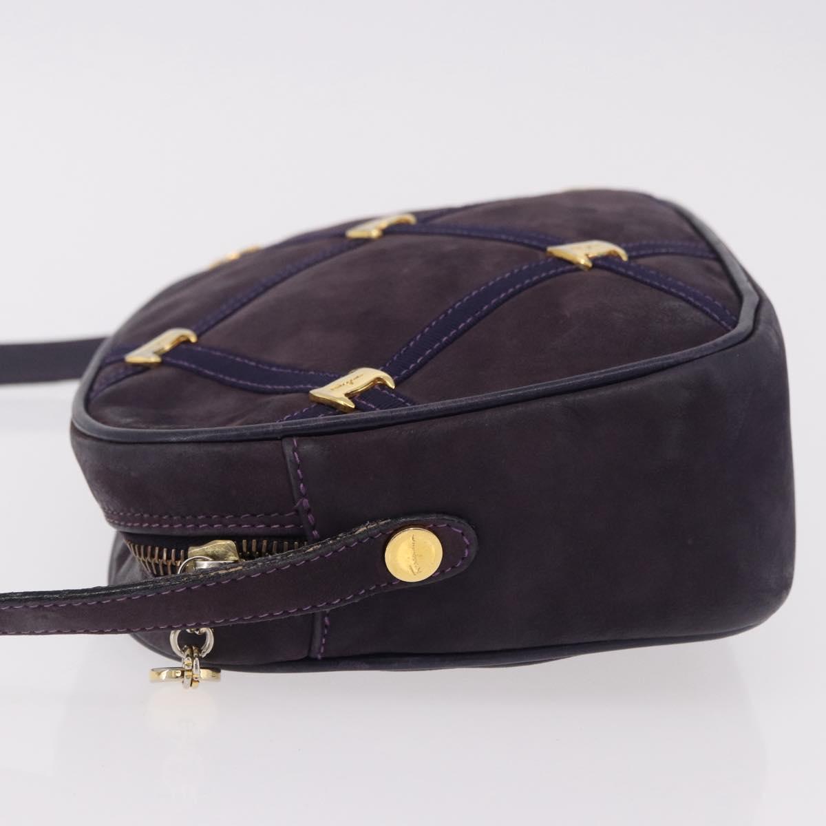 Salvatore Ferragamo Vala Shoulder Bag Suede Purple Gold Auth 182673