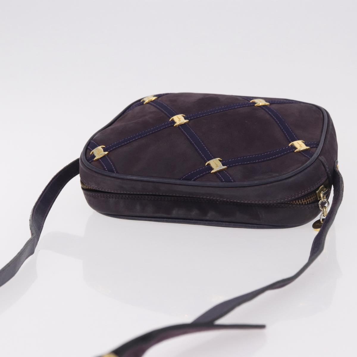 Salvatore Ferragamo Vala Shoulder Bag Suede Purple Gold Auth 182673