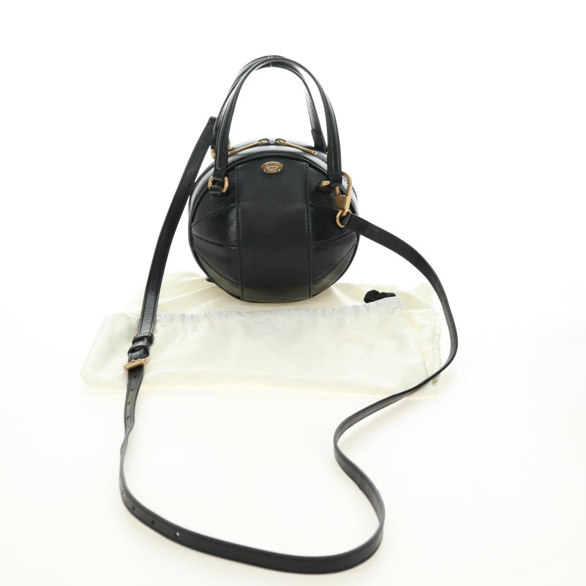 GUCCI Basketball Shape Hand Bag Leather 2way Black Gold 547855 Auth 182676SAM