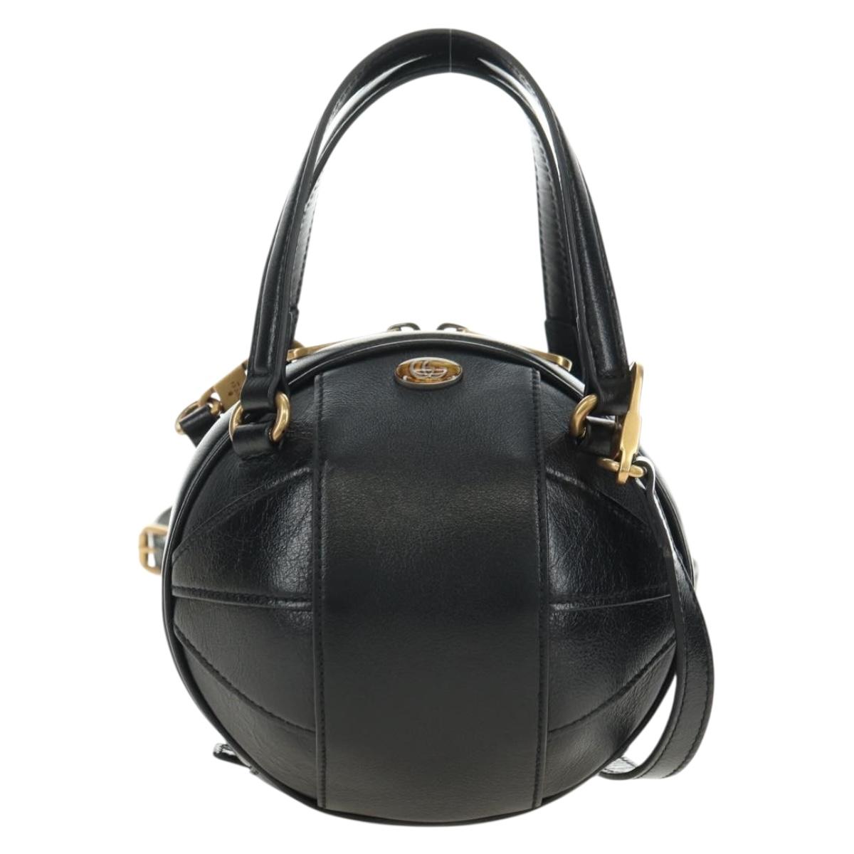 GUCCI Basketball Shape Hand Bag Leather 2way Black Gold 547855 Auth 182676SAM