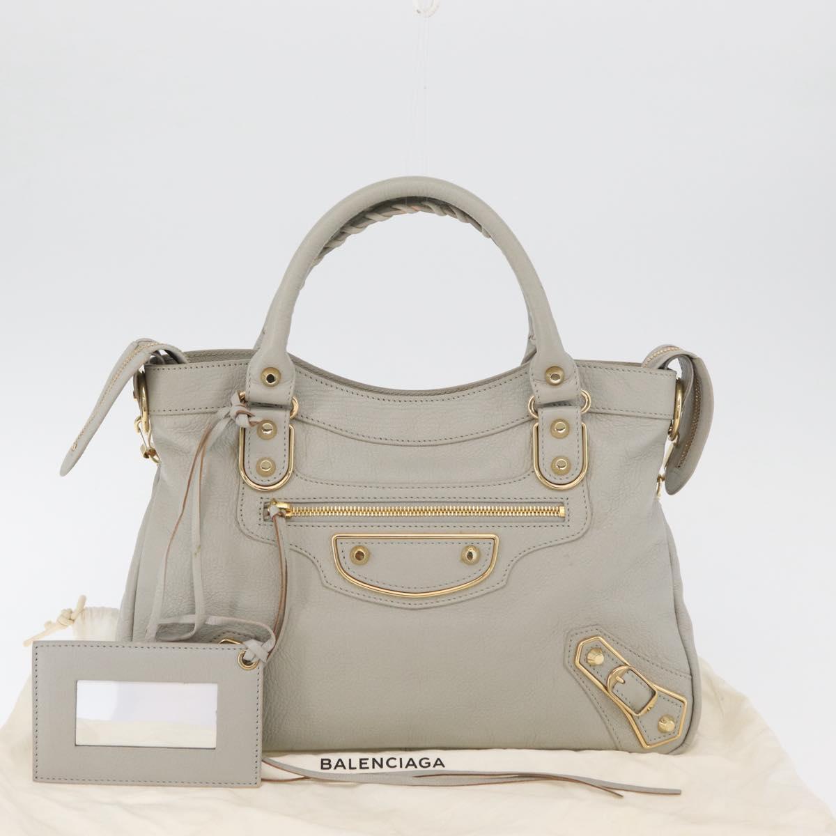 BALENCIAGA Edge Town Hand Bag Leather 2way Gray Gold 390149 Auth 182677SAM