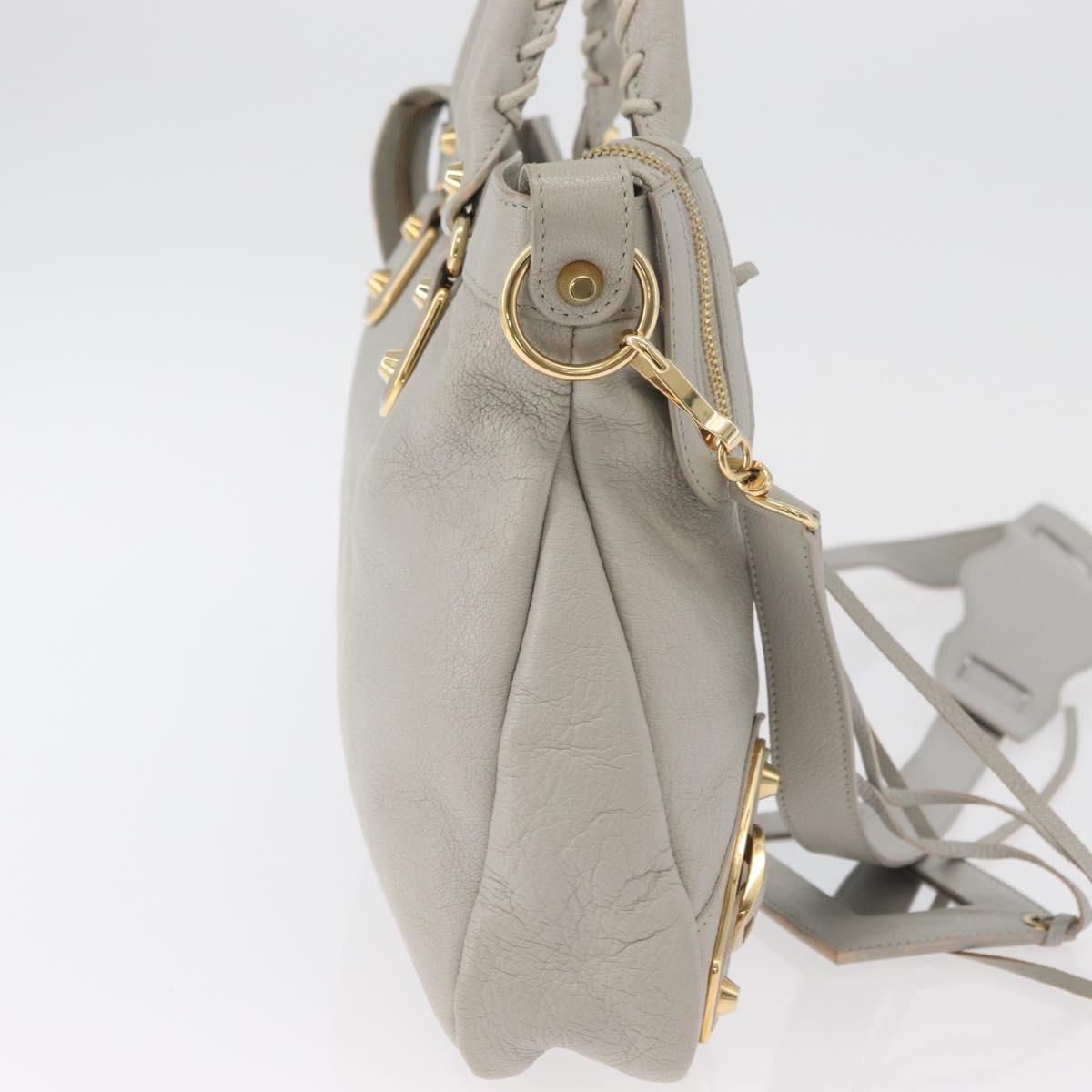 BALENCIAGA Edge Town Hand Bag Leather 2way Gray Gold 390149 Auth 182677SAM