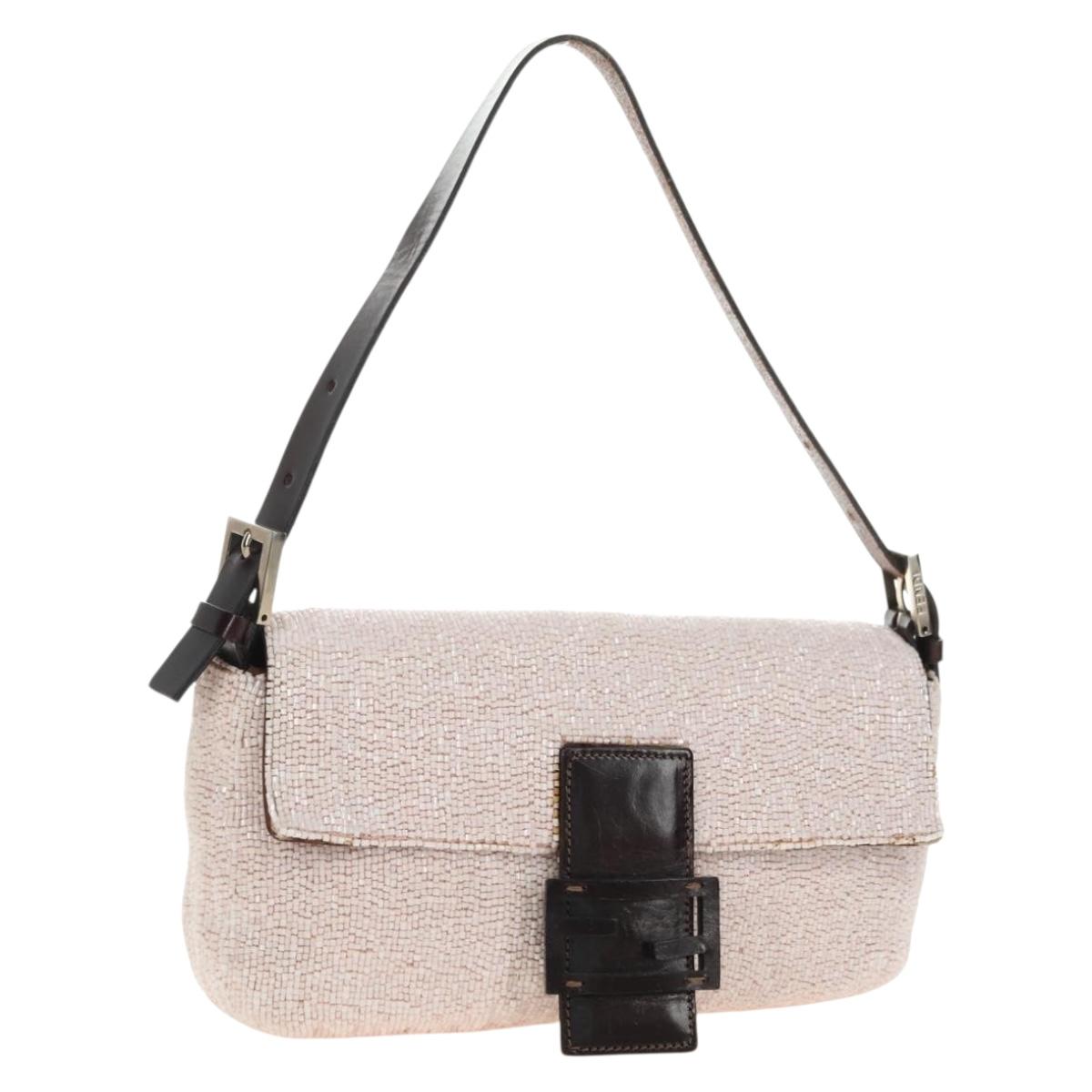 FENDI beads Mamma Baguette Shoulder Bag Beads Pink Silver Auth 182678SAM