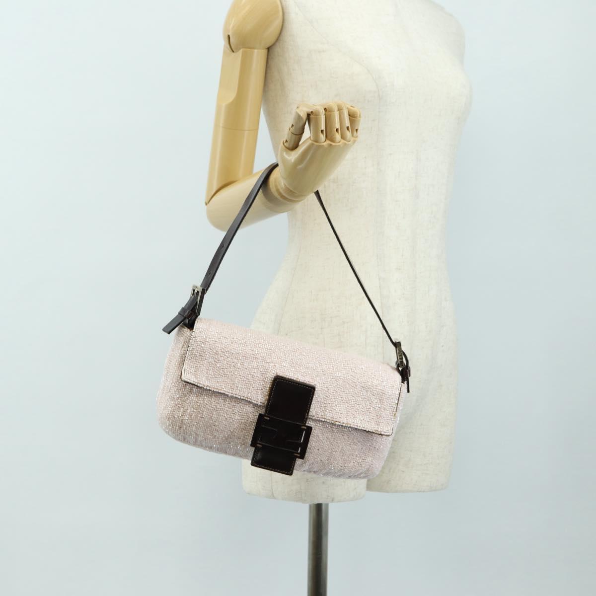 FENDI beads Mamma Baguette Shoulder Bag Beads Pink Silver Auth 182678SAM
