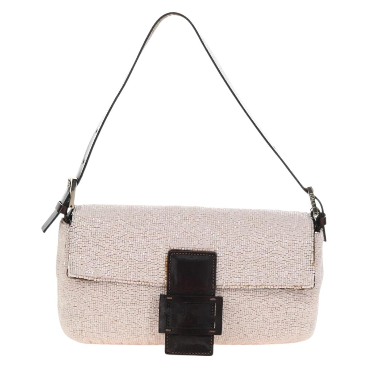 FENDI beads Mamma Baguette Shoulder Bag Beads Pink Silver Auth 182678SAM
