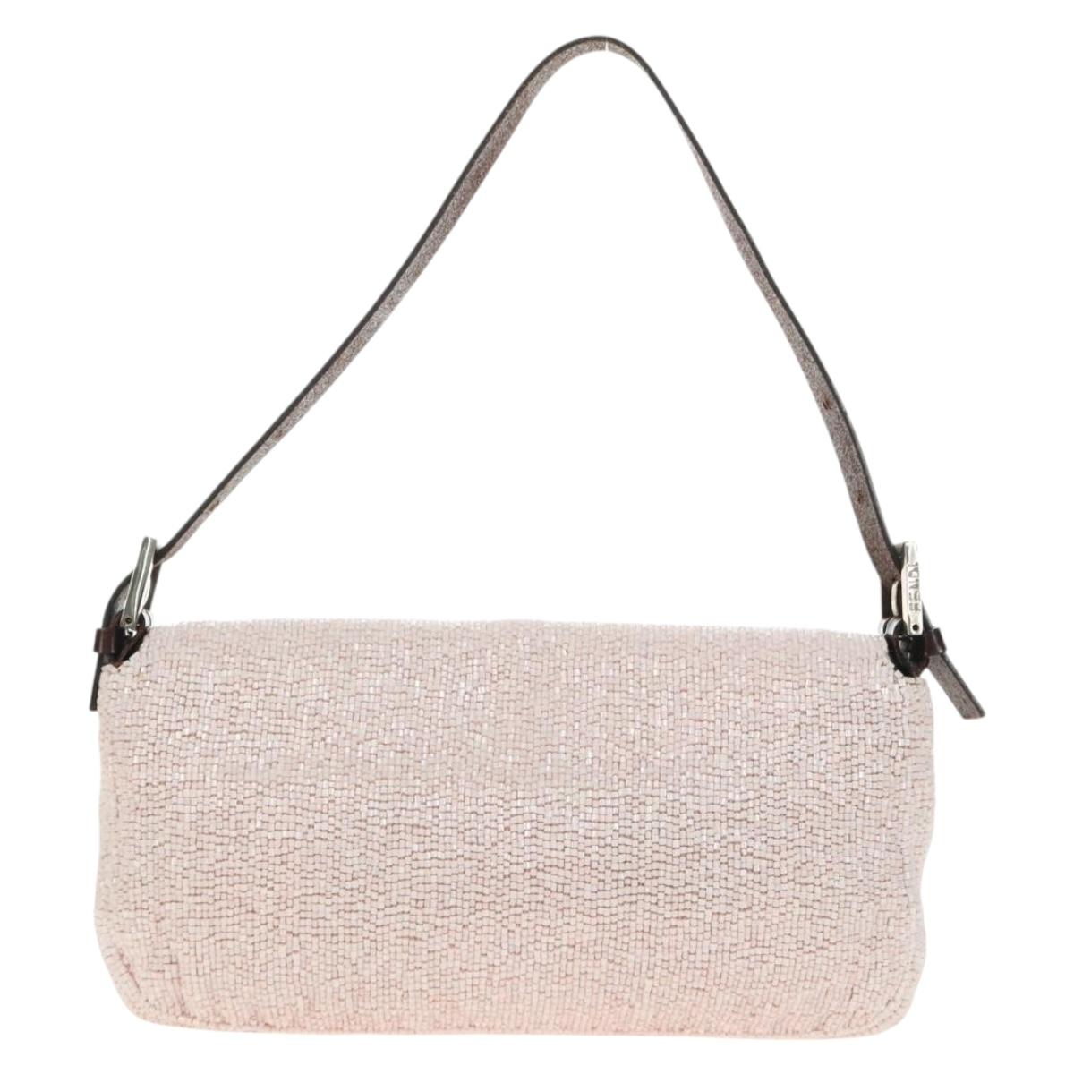 FENDI beads Mamma Baguette Shoulder Bag Beads Pink Silver Auth 182678SAM
