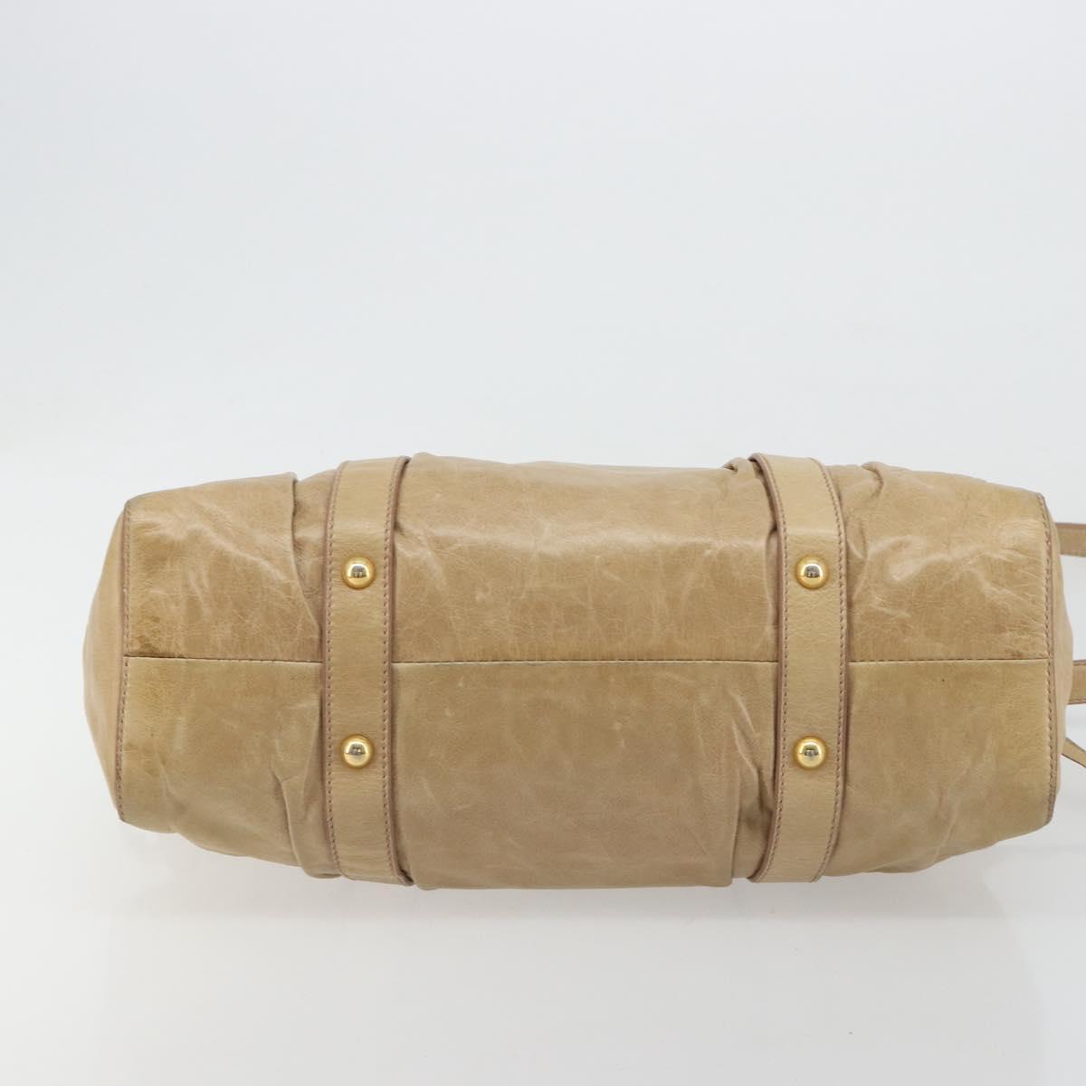 Miu Miu Hand Bag Leather 2way Beige Gold Auth 182679SAM