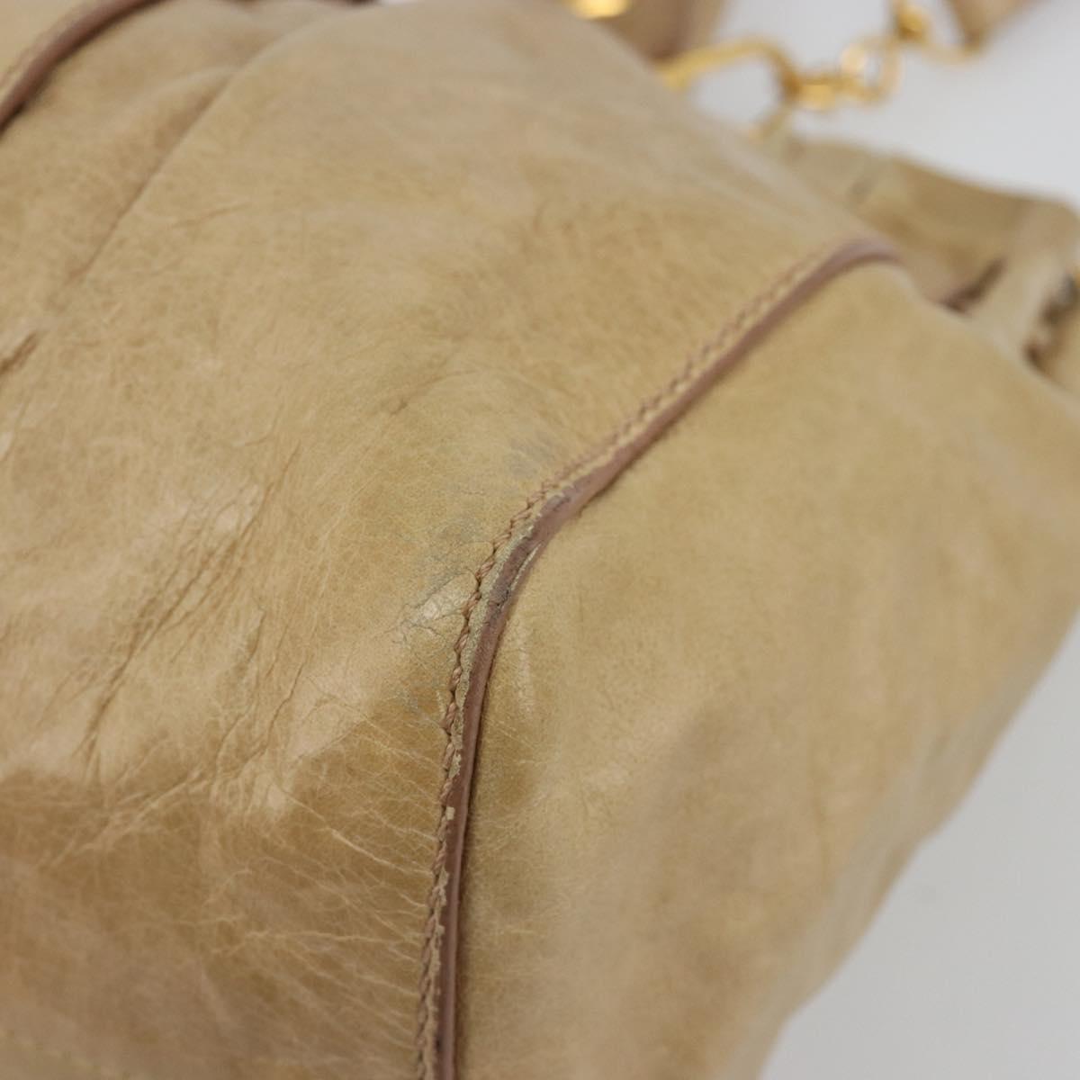Miu Miu Hand Bag Leather 2way Beige Gold Auth 182679SAM