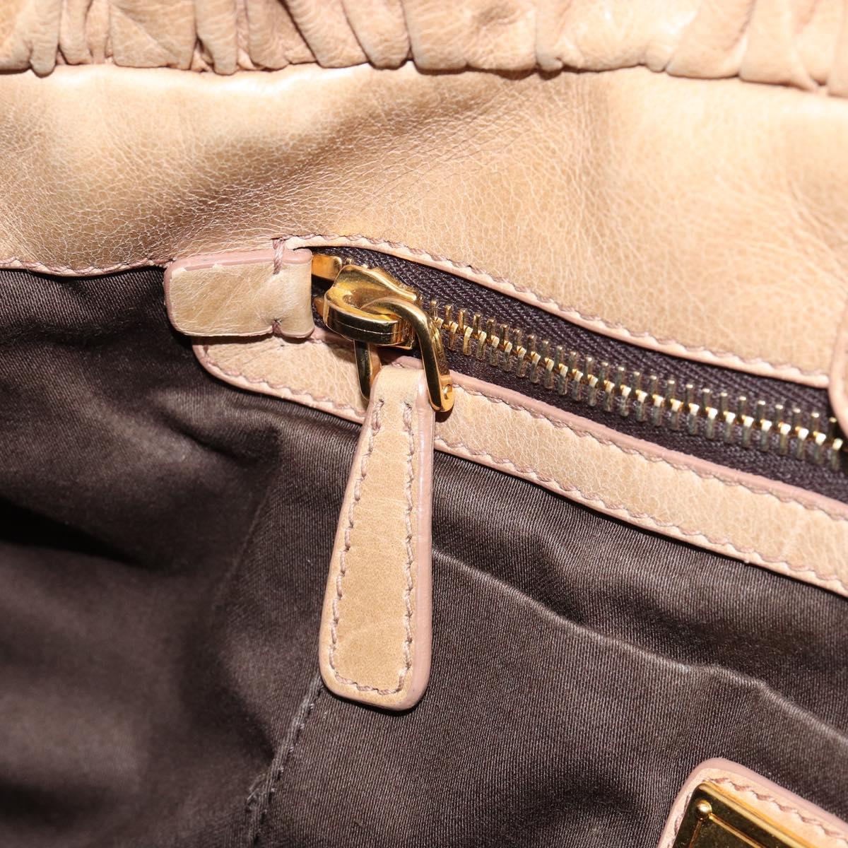 Miu Miu Hand Bag Leather 2way Beige Gold Auth 182679SAM