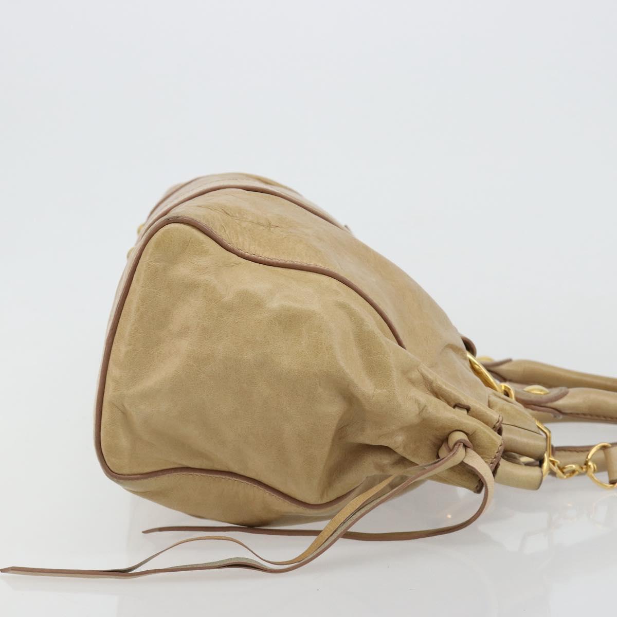 Miu Miu Hand Bag Leather 2way Beige Gold Auth 182679SAM