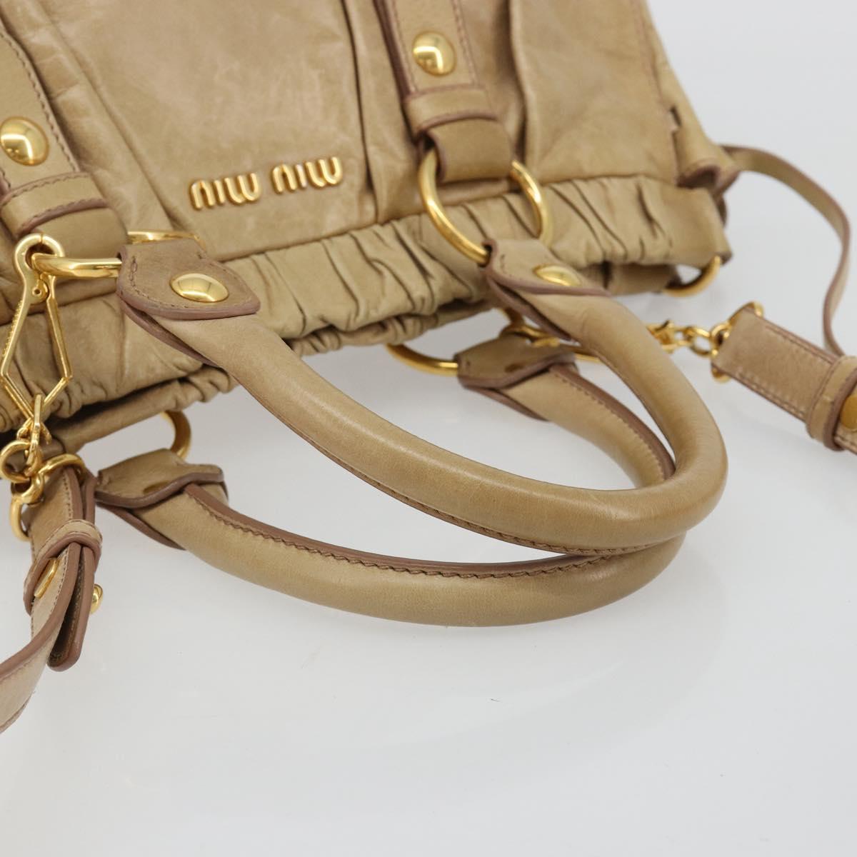 Miu Miu Hand Bag Leather 2way Beige Gold Auth 182679SAM