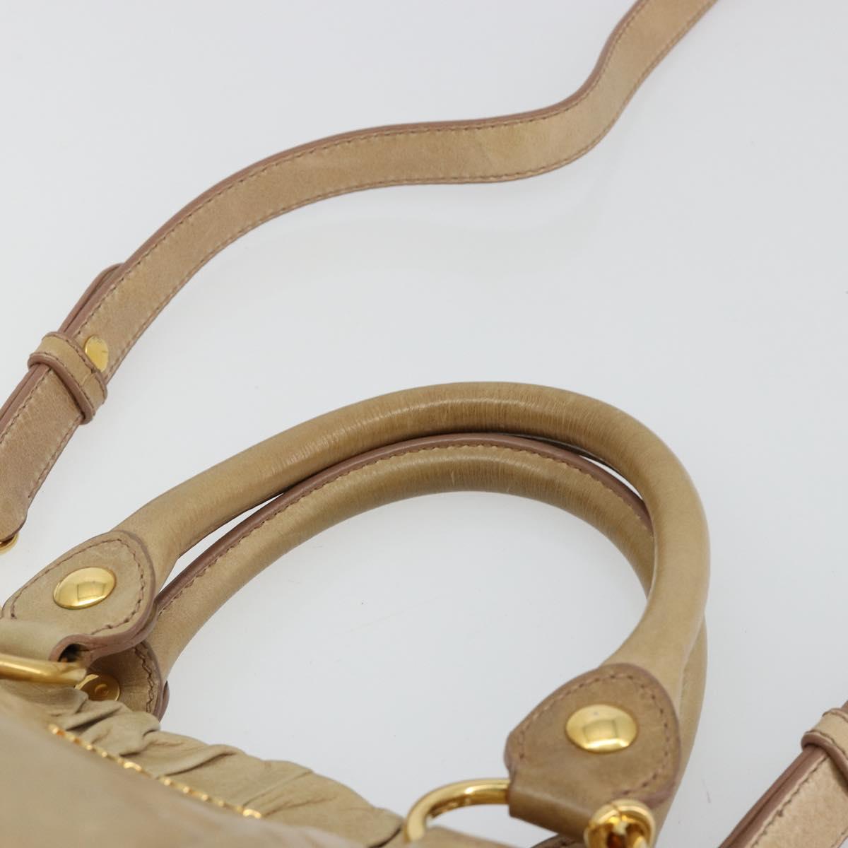 Miu Miu Hand Bag Leather 2way Beige Gold Auth 182679SAM