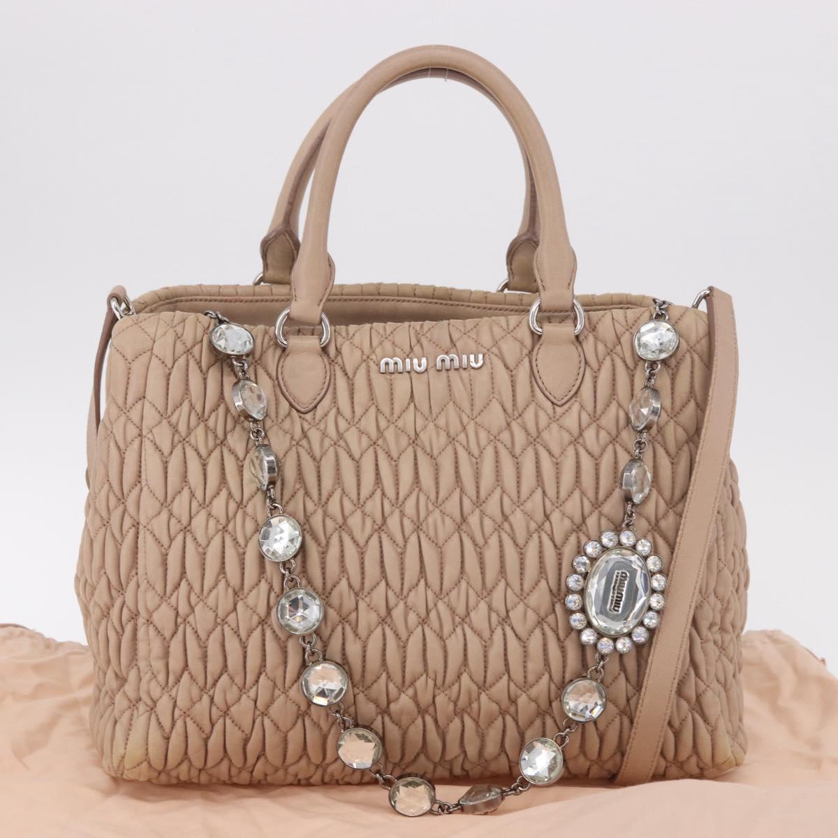 Miu Miu Matelasse Chain Hand Bag Leather 2way Pink Silver Auth 182680A