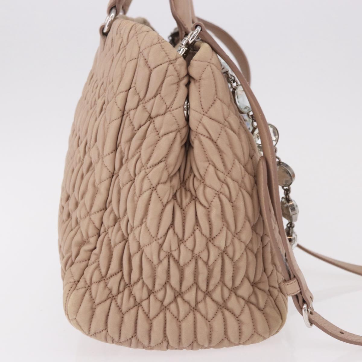 Miu Miu Matelasse Chain Hand Bag Leather 2way Pink Silver Auth 182680A